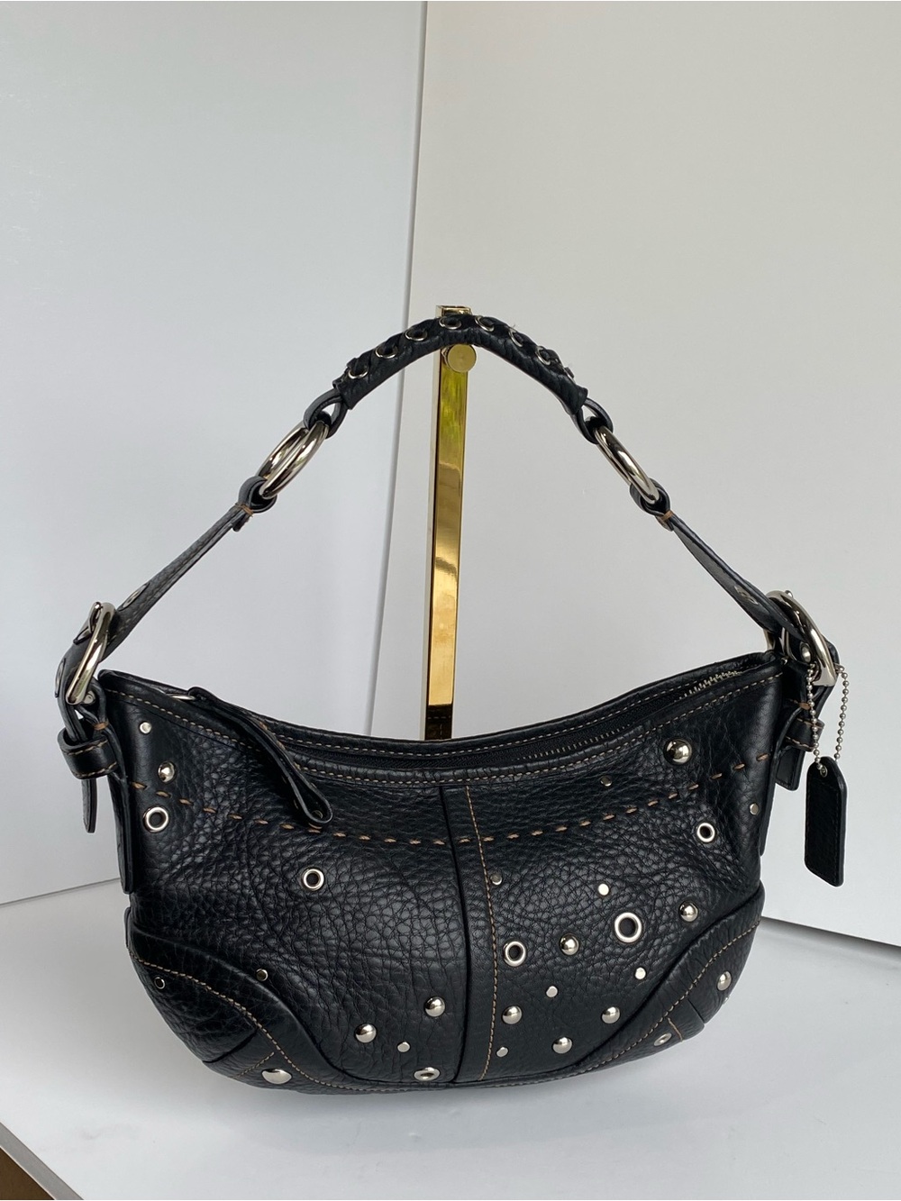 Coach Rare Studded Black Demi Soho Bag Shoulder Hobo Y2K - Picture 14 of 16